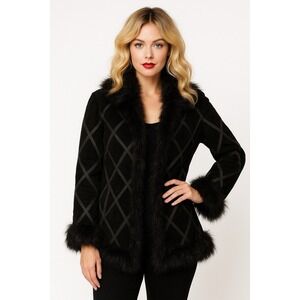 Penny Lane Afghan Suede Coat Jacket L Black Faux Fur Whimsigoth Hippie Boho Chic